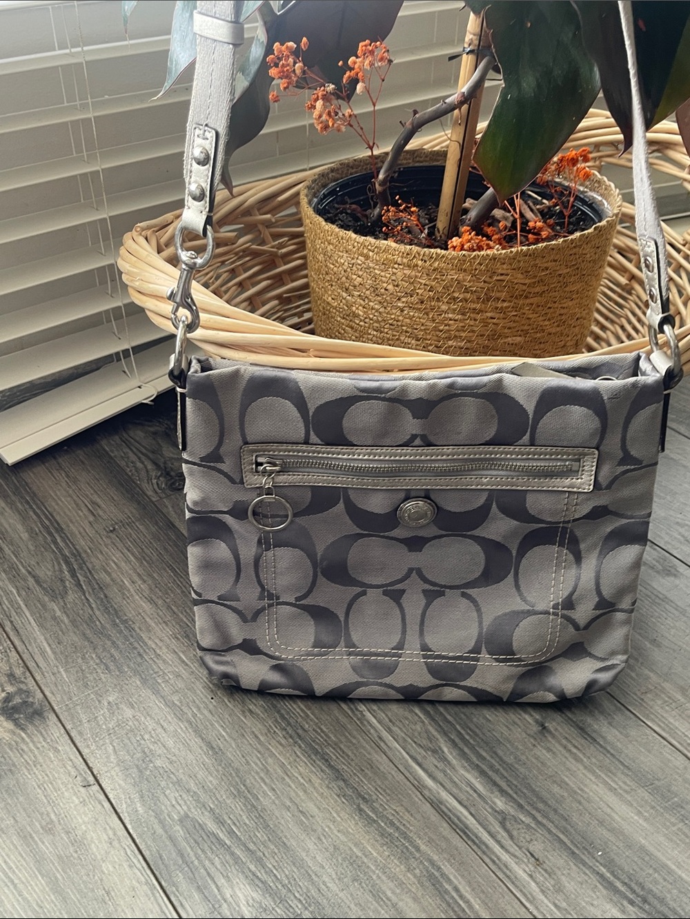 Coach Gray Signature Jacquard Shoulder Bag with Silver Hardware Vinted